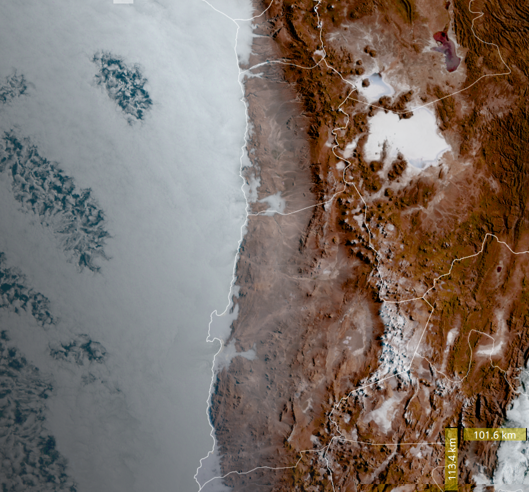 Imagen satelital de GOES 19 sobre la costa de Chile